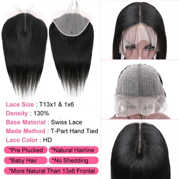 Peru Tiesūs Plaukai Ryšulius Su Uždarymo Remy Human Hair Ryšulius Su Uždarymo 13X1+1X6 Viduryje T Dalis, 1X6 HD Nėrinių Uždaryti