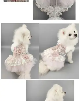 Nemokamas Pristatymas Rankų darbo Drabužius šunims, Kailis Suknelė Siuvinėjimo 3D Gėlės Perlai Priedai Šilto Kailio Apykakle Nėrinių Sijonas Naminių Kačių Žiemą