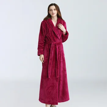 Žiemos Flanelė Chalatai Moterims Tirštėti Moterų ilgomis Rankovėmis Padažu Suknelė Kieto V Kaklo su Varčias Purus Ponios Pižamą