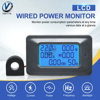 AC 110-250V Digital Voltmeter Ammeter 20A 100A LCD Srovė Amperais Volt Wattmeter Elektros Energijos Indikatorius, Testeris Detektorius Įrankiai