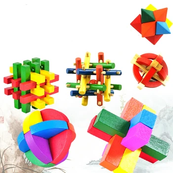 10VNT/DAUG Įvairių Spalvų Medžio Dėlionės, Žaislų, Classic IQ 3D Mediniai Blokavimo Burr Galvosūkiai Proto Smegenų Kibinimas Žaidimas Žaislas Suaugusiems Vaikams