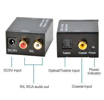 Skaitmeninio į Analoginį Garso Keitiklis Adapteris Digital Optical Fiber Koaksialinis RCA Toslink Signalas Analoginis Garso Keitiklis RCA DVD