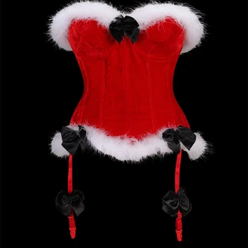 Moterų Santa apatinis Trikotažas Raudona Kalėdų Korsetas Babydoll Nustatyti Chemises Kalėdos Aprangą Nėrinių Sleepwear Kalėdų Apatiniai Bustier 940#