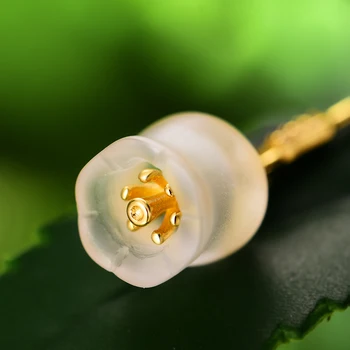 Lotus Įdomus Momentas, Nekilnojamojo 925 Sterlingas Sidabro Natūralių Kristalų Dizaineris Fine Jewelry Šviežių Bell Orchidėja Tabaluoti Auskarai Moterims