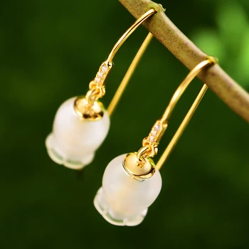 Lotus Įdomus Momentas, Nekilnojamojo 925 Sterlingas Sidabro Natūralių Kristalų Dizaineris Fine Jewelry Šviežių Bell Orchidėja Tabaluoti Auskarai Moterims
