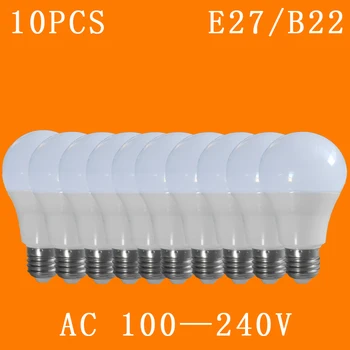 10vnt /daug E27/B22 100-240V LED Lempos Kietas/Šilta Balta SMD2835 Lemputes Kambarį Apšvietimo Lemputė 3W/5W/7W/9W/12W/15W/18 led lemputės