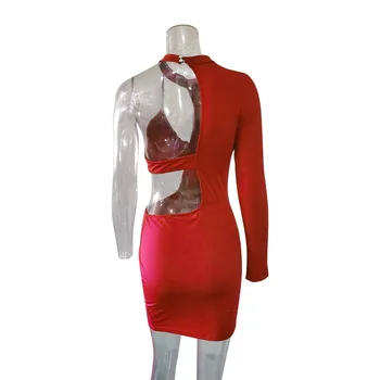 ANJAMANOR Seksualus Suknelės Moteris Šalis Naktinis Klubas Dėvėti Tuščiaviduriai Iš Vienos Pečių ilgomis Rankovėmis Bodycon Tvarstis Mini Suknelė Skraiste D53-I32