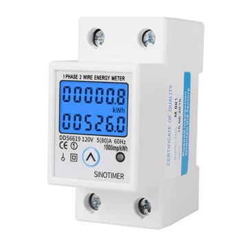 Skaitmeninis Wattmeter 110V AC 120V 5(80)A Elektros Energijos Skaitiklis Din Bėgelio KWH Įtampa Srovės Matuoklis Apšvietimas su Reset Funkcija