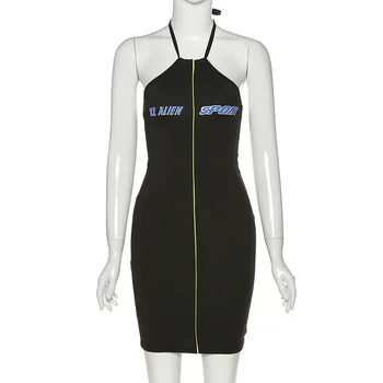 Artsu Seksualus Backless Apynasrio Mini Suknelė Moterims Vasaros 2020 Drabužius Rave Sportiškas Laiškas Spausdinti Bodycon Suknelės Clubwear ASDR60932
