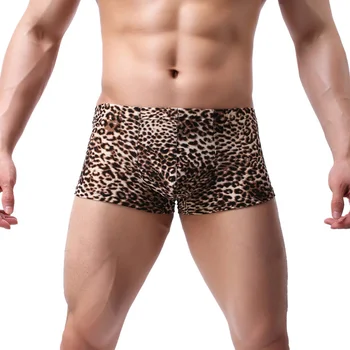 Seksualus Vyrų Apatiniai Leopard Atspausdintas Trumpikes Didelis Trimito Dėklas Vien Kelnaitės Slydimo Homme Boxershorts Cueca Gėjų Skrynios Plius Dydis