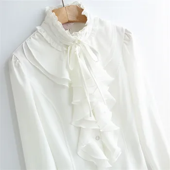 Naujas Vintage Šifono Palaidinė Moterims, Pavasarį, Rudenį Kietas Ilgomis Rankovėmis Palaidinės, Topai Pynimas Marškiniai, Elegantiškas Plonas Baltas Biuro Marškinėliai A716