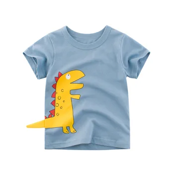 T-shirt animacinių filmų gyvūnų baby berniukas ir mergaitė vaikai medvilnės trumpomis rankovėmis vasarą dinozaurų ekskavatorių atspausdintas T-shirt raudonas automobilis vaikams