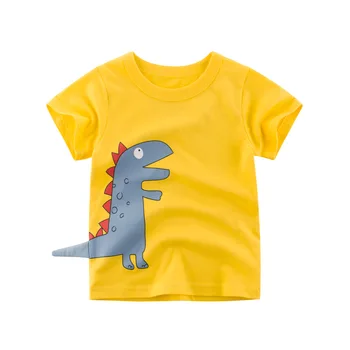 T-shirt animacinių filmų gyvūnų baby berniukas ir mergaitė vaikai medvilnės trumpomis rankovėmis vasarą dinozaurų ekskavatorių atspausdintas T-shirt raudonas automobilis vaikams