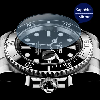 LOREO 200M Nardymo Žiūrėti Automatinė Prabangos prekės Sapphire Mechaninis laikrodis Vyrams, Kalendorius Šviesos Žuvėdra 1612 Judėjimo Mens Watch