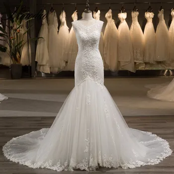 Miaoduo Undinė Vestuvių Suknelės su Perlų Nėrinių Aplikacijos Samtelis Kaklo Vestidos De Noiva Sereia 2020 chalatas de mariage mariee