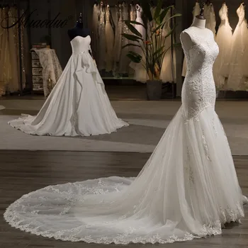 Miaoduo Undinė Vestuvių Suknelės su Perlų Nėrinių Aplikacijos Samtelis Kaklo Vestidos De Noiva Sereia 2020 chalatas de mariage mariee