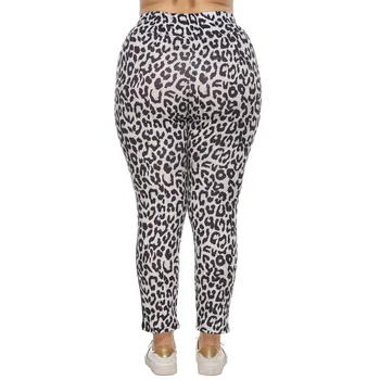 Plus Size Antblauzdžiai Kelnės Moterims Aukšto Juosmens Leopardas Spausdinti Kratinys Fitneso Liesas Pieštuku Kelnes Didelis Dydis Femme Kelnės
