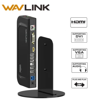 Wavlink 6 USB jungtys Universalus Docking Station USB3.0 Dvigubas Ekranas Aliuminio Su Gigabit Ethernet 2048 *1152 HDMI/DVI/VGA prijungimo