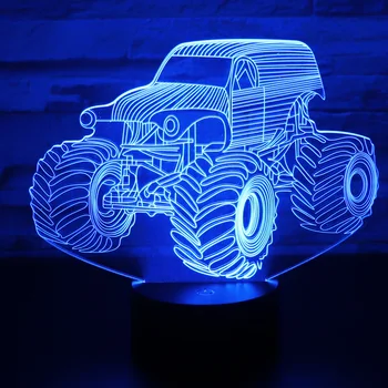 3D Optinė Iliuzija Monster Truck Spalvinga Apšvietimo Efektas Touch Perjungti USB Powered LED Dekoracija Naktį Šviesos Stalo Lempos