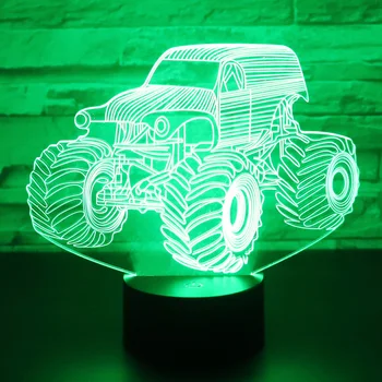 3D Optinė Iliuzija Monster Truck Spalvinga Apšvietimo Efektas Touch Perjungti USB Powered LED Dekoracija Naktį Šviesos Stalo Lempos