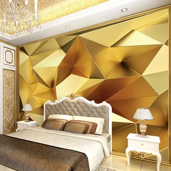 Modernūs, Prabangūs, Aukso Geometrinis Daugiakampio Sienų Tapetai, 3D Gyvenimo Kambario, Miegamasis Kūrybos Dekoro Meno Siena Dokumentus Sienos 3D Freska