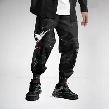Vyrų Mados Atsitiktinis Kelnės Japonijos harajuku Streetwear Hip-hop darbo drabužiai Kinijos Retro Stiliaus Krano Spausdinti Haremo Kelnės Sweatpants