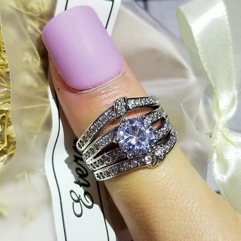 Karšto pardavimo prabangus turas 925 sterlingas sidabro Tris VNT vestuvinis žiedas rinkinys moterims lady jubiliejų dovana, juvelyriniai dirbiniai didmeninė R5863
