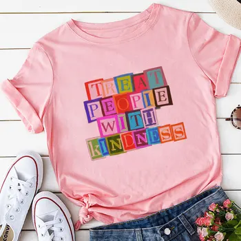 Vasaros Rožinės spalvos Trumpas Rankovės Marškinėliai Moterims Harajuku Prarasti Gydyti Žmones Su Gerumo Raidė 