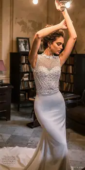 Verngo 2021 Nauja Kolekcija Undinė Vestuvių Suknelė Su Nuimamu sijonu Subtilus Nėriniai Modelis Karoliukai Nuotakos Suknelės, Nuimamas Wrap