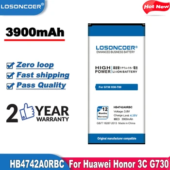 LOSONCOER HB4742A0RBC HB4742A0RBW 3900mAh Telefono Baterija Huawei Honor 3C G730 H30-T00 G740 H30-T10 H30-U10 H30 Baterija