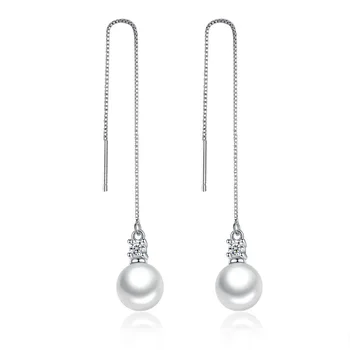 925 sterlingas sidabro mados blizga kristalų, perlų ponios ilgai stud auskarai moterims, papuošalai, moteris dovaną lašas laivybos