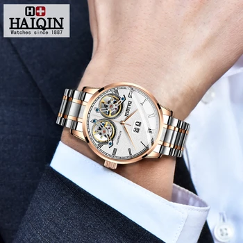 Mechaninė vyriški laikrodžiai viršuje prabangos prekės HAIQIN mados automatinis laikrodžiai mens vandeniui sporto laikrodis Reloj hombres 2019