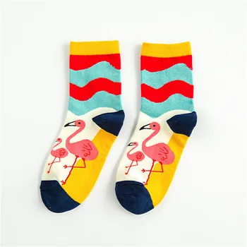 5Pair/Daug Streetwear Medvilnės Kojinės Moterims Harajuku Rudens Žiemos Flamingo Kawaii Kojinės Mados Spalvinga Derliaus Juokingas Kojines
