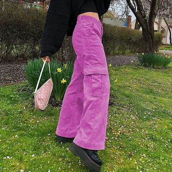 SUCHCUTE Kietas Velvetas Moterų Kelnes 2020 Y2k Pločio Kojų Aukšto Liemens Kelnės Streetwear korėjos Stiliaus Moteris Poilsiu 90s Komplektai