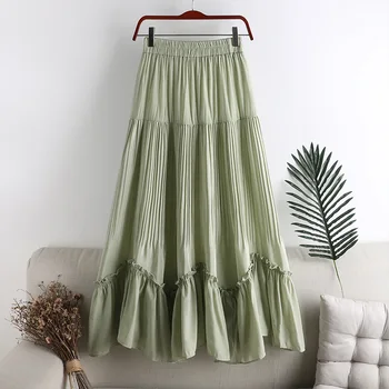 Vasaros naujų rūbų juosmens naujasis šou plonas plisuotos biustas gryna spalva ilgai netinkamomis kratinys yra žodis, W222 moterų sijonas