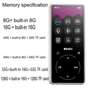 Naujas Metalo Originalus RUIZU D16 Nešiojamų Sporto Bluetooth, MP3 Grotuvas, 8gb Mini su 2,4 colių Ekranas Paramos FM Įrašymas,E-Knyga,Laikrodis