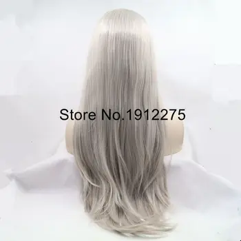 Sylvia Pelenų Platinum Blonde Natūralūs Tiesiai Sintetinių Nėriniai Priekiniai Perukai Vidurį Ilgas Karščiui Atsparus Pluoštas Plaukų Pusė Ranka Sąlygotosios