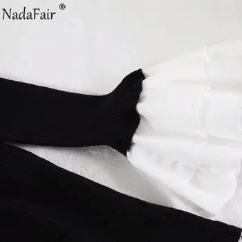 Nadafair Aukšto Kaklo, ilgomis Rankovėmis Atsitiktinis Moterų Suknelė-Line Megzti Kratinys Vestidos Moterų Drabužių 2021 Mini Trumpą Suknelę