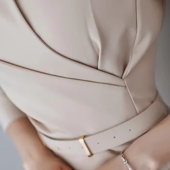 Elegantiškas Office Lady Suknelė 2019 M. Rudenį Asimetrija Aukšto Juosmens Dekoratyvinis Diržas Vientisos Spalvos Temperamentas Šalis Suknelė Moterims