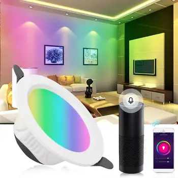 WiFi Smart LED Downlight led Lubų led Šviesos Lempa 9W RGBW Smart Patalpų Kambarį Balso Kontrolės Alexa/ 