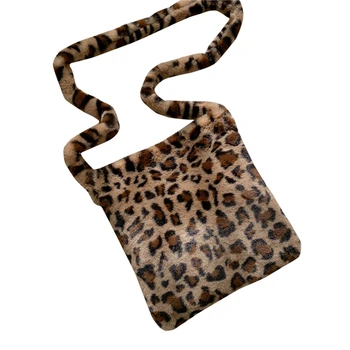 Leopard Pliušinis Pečių Krepšiai Moterims Rudens Mados Derliaus Moterys, Ponios Rankinės Didelės Talpos Pečių Maišą