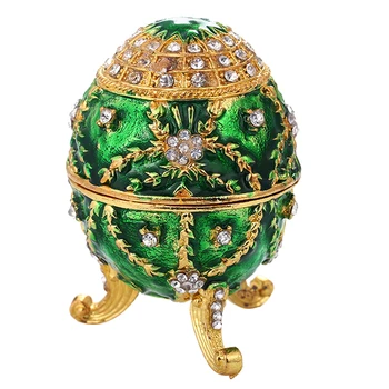 Emalio Žalia Metalo Faberge Rusijos Kiaušinių Atidarytas Senovinių Velykų Dovanų Papuošalų Dėžutė