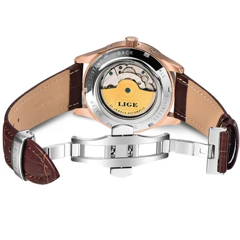 LIGE Prekės Vyrų Laikrodžiai Automatinis Mechaninis laikrodis Tourbillon Sporto Laikrodis, Odiniai Laisvalaikio Verslo Retro Laikrodis Relojes Hombre