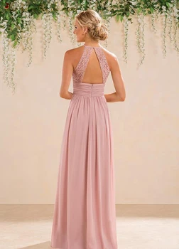 Vestido madrinha 2021 naujas nėriniais, šifono kabinti kaklo, nugaros linija blush pink bridesmaid dresses ilgai, plius dydis vestuvių suknelė svečias