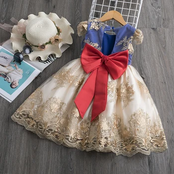 2020 Metų Vasaros Mergaitės Sklandžiai Trumpomis Rankovėmis Drabužius Tuščiaviduriai Atgal Dizaino Oficialaus Princess Dress Vaikai Mergina Šalies Dėvėti Vakare Gown
