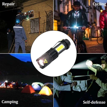 Nešiojamų LED Žibintuvėlis K5 +COB Mini Juodas atsparus Vandeniui Priartinimas LED Žibintuvėlis penlight Naudoti AA ar 14500 Baterija Apšvietimo žibintų