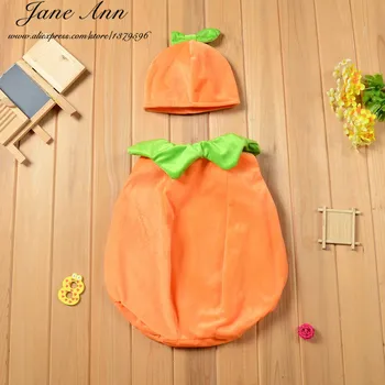Jane Z Ann Baby kūdikių bamblys 3-6month moliūgų helovinas kostiumai hat+bodysuit fotografijos rekvizitai roupas de planta para bebes