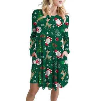 Rudens Dress Moterų 2020 M. Žiemos Ilgos Rankovės Atsitiktinis Šalies Kalėdų Dress Moteris Saldus Kišenės Prarasti Plius Dydis Suknelė 5XL Vestidos