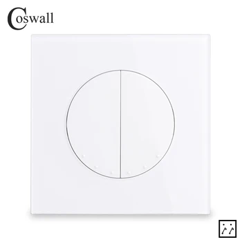 Coswall Stiklo plokštės 16A 2 Gaujos 3 Way Crossover Šviesos Jungiklis On / Off Tarpinės Sienos Jungiklis, Juoda Pilka Balta Juoda R11 Serija