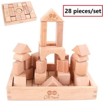 28-75 vienetų/set Vaikas Mini Medinės Pilies Statyba Blokai Geometrinės Formos Švietimo Žaislai, vaikų Žaidimo medienos statybos mūrinis